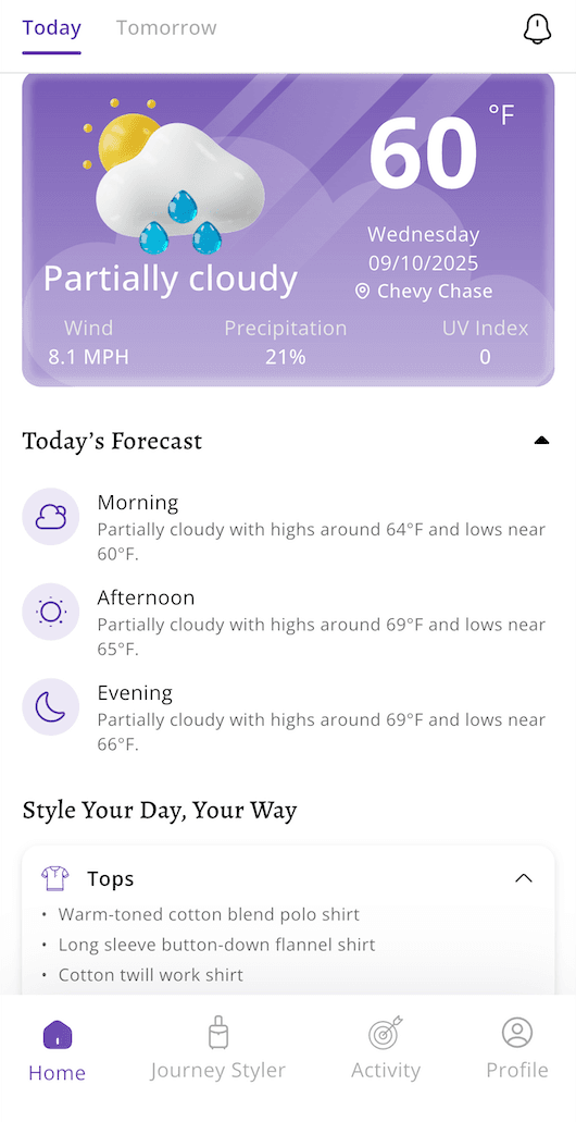 Work outfit recommendations from ClimaPal